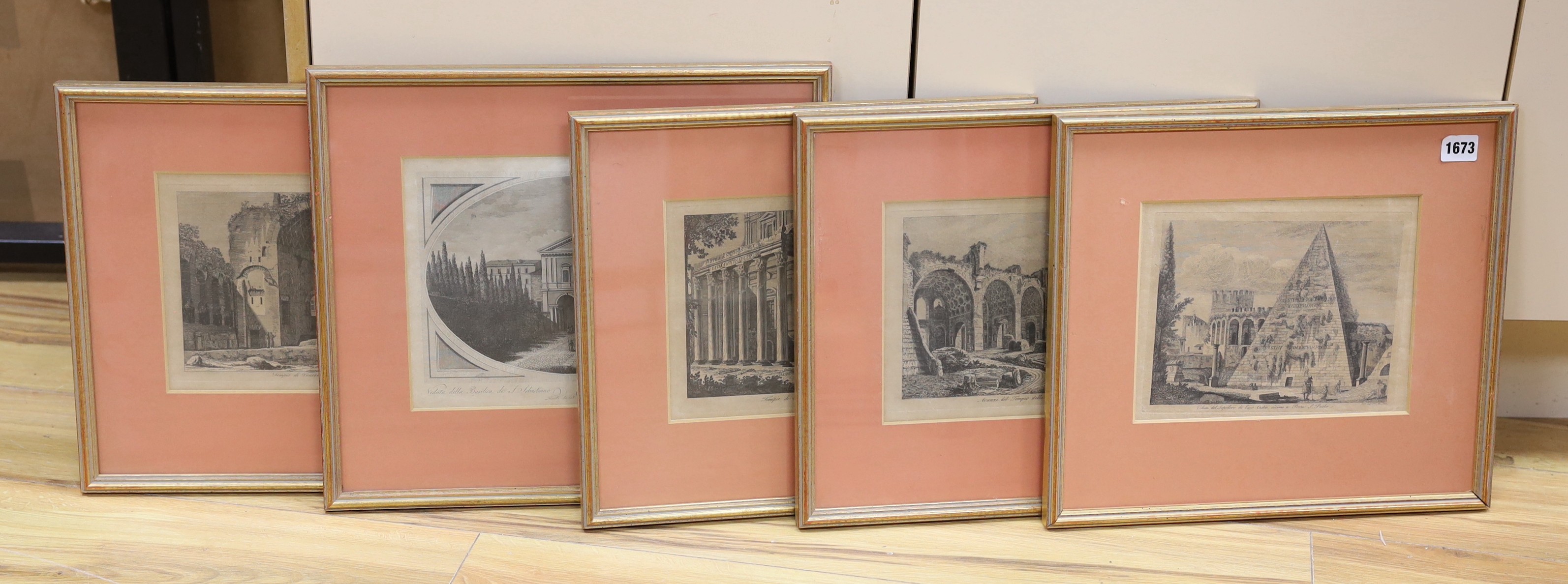 Antonio Acquaroni (1800-1874), five engravings, Topographical views, visible sheet 19 x 24cm
